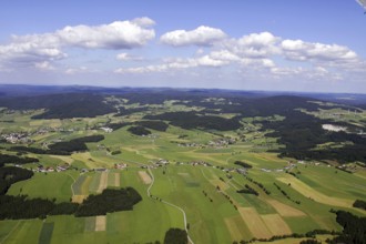 Landscape shot from an aeroplane. Meadows, fields and farmland Austria