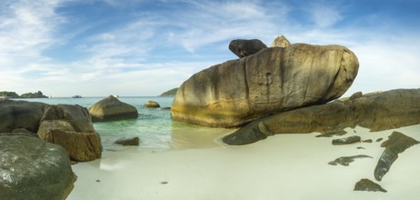 Panorama landscape with beach and rocks on Similan islands at sunset, Thailand, Asia