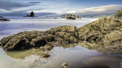 Rocky Beach Landscape, Color Image, Long Exposure