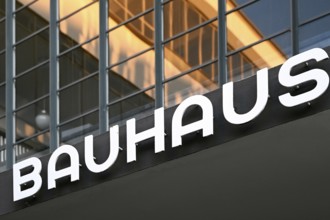 Bauhaus lettering on the Bauhaus building, Dessau, Saxony-Anhalt, Germany, Europe