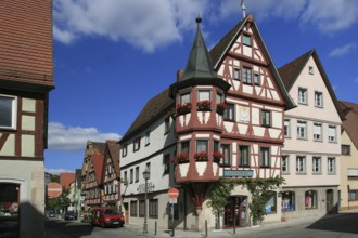 Half-timbered houses in the old town centre of Creglingen, Main-Tauber district, Baden-Württemberg,