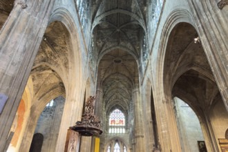 Bordeaux, France, April 18, 2023: Interior of Gothic St. Michel Basilica Basilique Saint Michel,