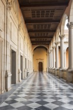 Toledo, Spain, December 16, 2018: Interior courtyard of Alcazar of Toledo, Castilla la Mancha,