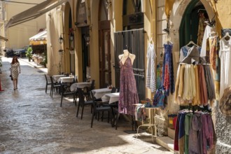 A shop selling clothes in Corfu Town on the Greek island of Corfu in the Ionian Sea, known for its