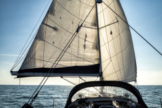 Bow of a sailing yacht on the sea