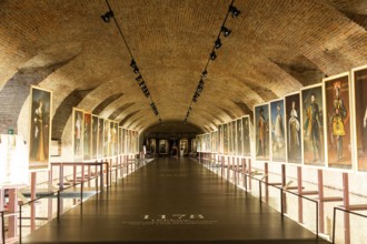 Venaria Reale, Turin, Italy, 16 July 2023: old gallery, museum with paintings perspective, Europe