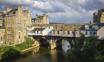 Old houses on a bridge over water in bath united kingdom england