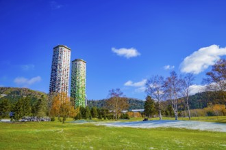 Image of colorful skyscrapers. Shooting Location: Tomamu