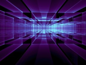 Abstract perspective technology background - computer-generated image. Fractal art: blocks and grid