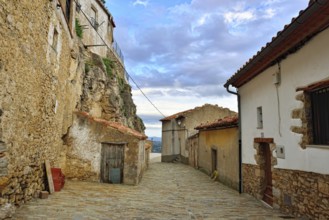 Streets of the small old town of Ares in Spain. Sunset