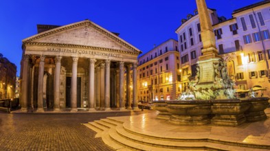 Italy, Rome, Pantheon. Night shot with fountain Austria, Europe