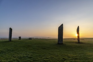 Stones of Stenness Circle and Henge at sunrise, stone circle and henge, Neolithic monument, UNESCO