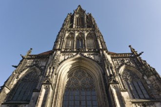 Facade of St. Lamberti Church on Prinzipalmarkt in Münster, North Rhine-Westphalia (North