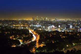 Downtown LA night Los Angeles sunset skyline California from high view