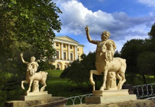 Centaurs bridge and palace in Pavlovsk park St. Petersburg Russia