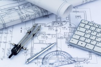 An architect's plan for the construction of a new home. Symbolic photo for financing and planning a