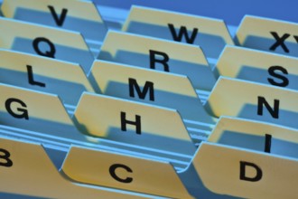 Alphabetical index for sorting index cards. Customer addresses and patient data. Austria