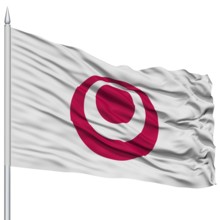 Isolated Okinawa Japan Prefecture Flag on Flagpole, Flying in the Wind, Isolated on White