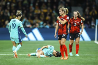 MELBOURNE, AUSTRALIA, JULY 31: Hayley RASO of Australia goes down injured as Australia plays Canada