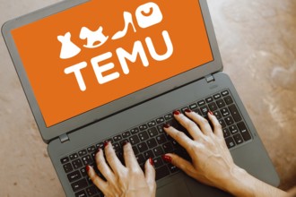 In this photo illustration, the Temu logo is displayed on a laptop screen