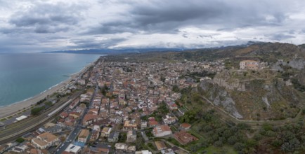 Roccella Ionica, Italy, 15 December, 2023: drone perspective of the picturesque Calabrian village