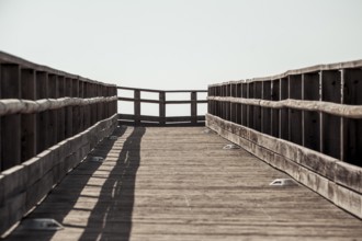 View on wooden elevated boardwalk for pedestrians at algar seco trail