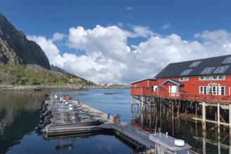Town centre with Brygga Restaurant, A i Lofoten, Moskenesoy, Lofoten, Norway, Europe