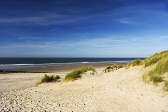 Empty beach with dunes waves and the sea