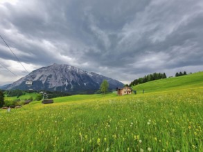Summer austrian landscape with Grimming mountain (2.351 m), an isolated peak in the Dachstein