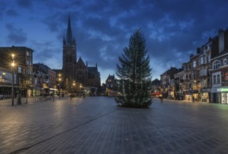 Jette, Brussels Capital Region, Belgium, 11 2 2019 The local market square, Place Miroir with a