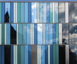 Munich, Bavaria/ Germany, 07 29 2018: abstract rectangular blue windows of a contemporary office