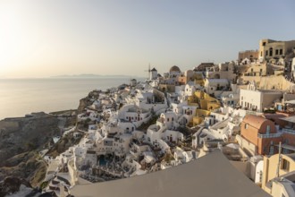 View of Oia in the evening light, Santorini, Cyclades, Greece, Europe