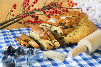 Currant bread with almond paste and sugar for Christmas
