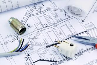 An architect's plan for the construction of a new home. Symbolic photo for financing and planning a