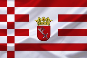 The flag of Bremen, official flag with coat of arms Bremen key, studio