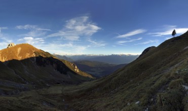 Panorama in the Scharnitztal valley with a view of the Wetterstein massif, Tyrol, Austria, Europe