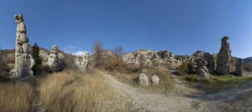 Panorama view of the Stone Dolls rock formations near Kratovo in North Macedonia