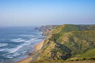 View on the dramatic coastline of the western Algarve, Vicentine coast in Portugal, with dramatic