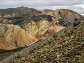 Rhyolite mountains, lava field, Landmannalaugar, Fjallabak nature reserve, highlands, Iceland,