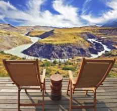 Two wooden chairs - on a wooden platform. The comfortable place to enjoy the beauty of the