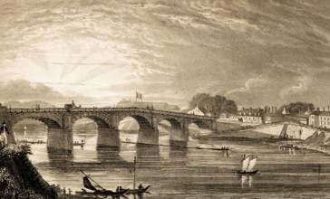 Le pont de Choisy, Choisy-le-Roi, France, antique steel engraved print, 1831, Europe
