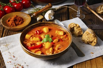 Rustic Hungarian goulash soup with paprika