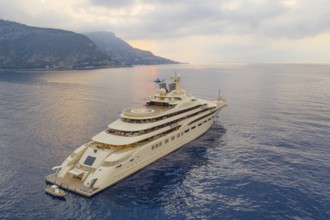 Aerial view of 156-metre superyacht DILBAR, delivered in 2016 by the Lürssen Yachts shipyard to