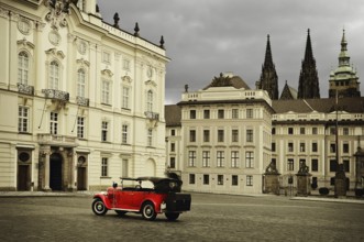 Retro Car On The Hradcany Square (Hradcanske namesti). Prague. Czech Republic