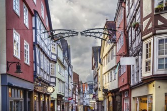 Street with half-timbered houses in Marburg, Germany, Europe