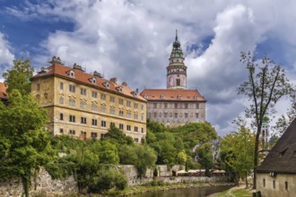 View of Cesky Krumlov castle from Vltava river, Czech republic