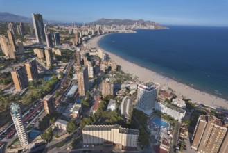 Aerial view of Benidorm city skyline, in Alicante province, Spain, Europe