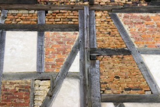 Historical half-timbered construction in detail - in Hesse, Germany, Europe