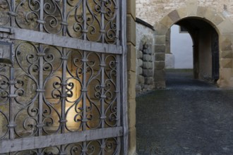 Portal of Comburg Castle, Benedictine monastery, Way of St James, Schwäbisch Hall, Hohenlohe,