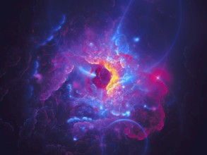 Abstract nebula - futuristic fractal backdrop. Digital art: unusual sky with lights and clouds.